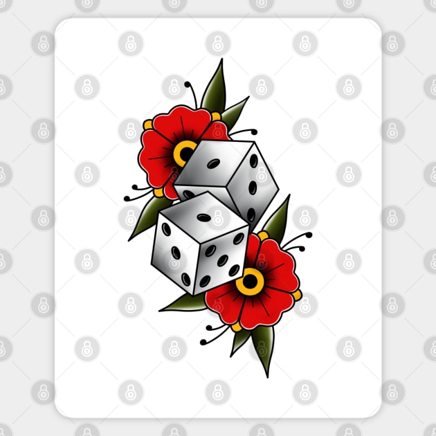 Traditional tattoo dices with flowers Magnet by Smurnov